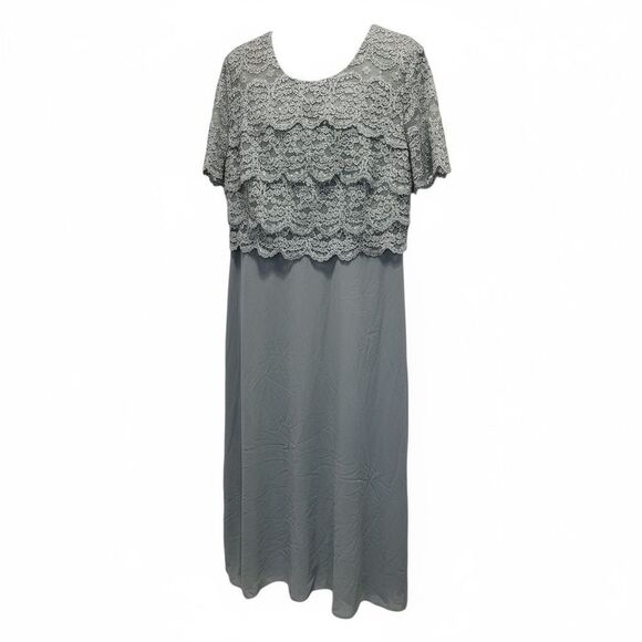 NWT R & M Collection Plus Size Elegant Lace Overlay Silver Gray MIDI Dress - 18 - Picture 2 of 6